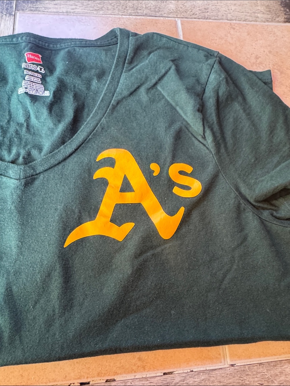 Hanes Green Tee with Yellow A's Logo